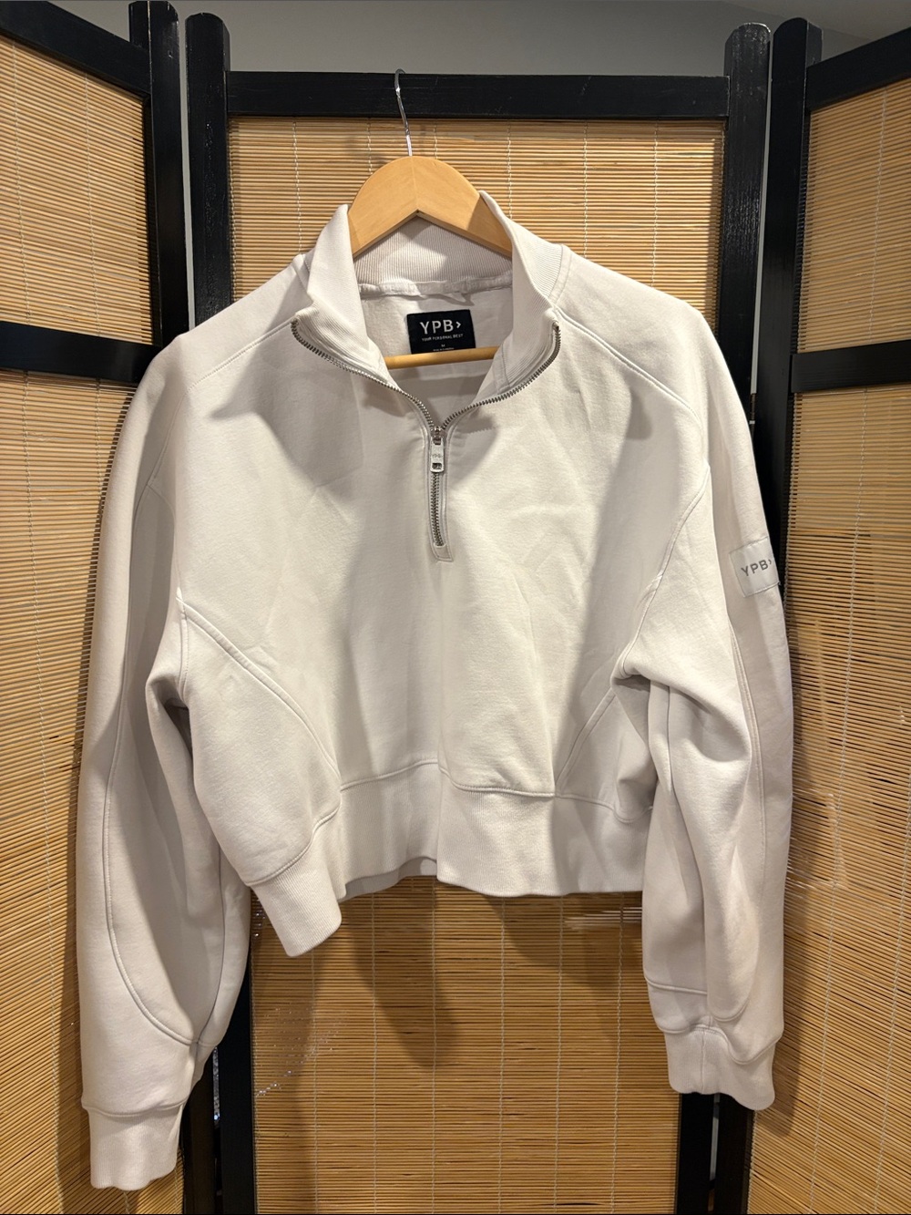 YPB+ Off-White Cropped Half-Zip Sweatshirt